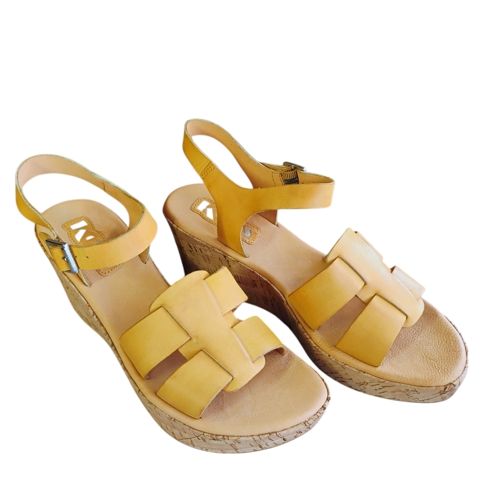 Korks by Kork-Ease Brie Wedge Sandals Neutral Beige Leather Confort Size‎ 9
